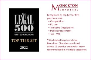 Monckton Chambers recognised as Legal 500top tier for five practice areas 2022