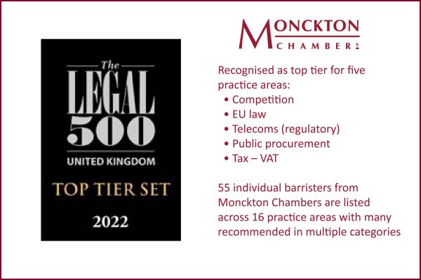 Monckton Chambers recognised as Legal 500top tier for five practice areas 2022